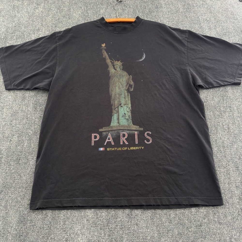Balenciaga Paris Statue of Liberty T-Shirt Mens Large Black Distressed